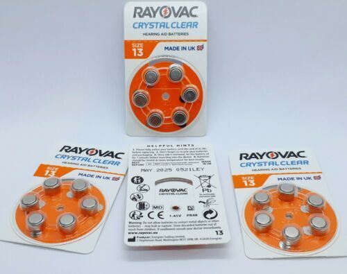 Rayovac Crystal Clear Hearing Aid Batteries x 24 Size 13 PR48 Authorised Seller