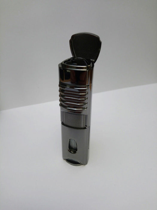 AERB Windproof Cigar Lighter 3 Jet With Cigar Punch. Satin Finish