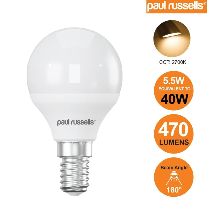 Paul Russells LED 5w SES ES BC Golf Ball Globe Bulbs Warm white