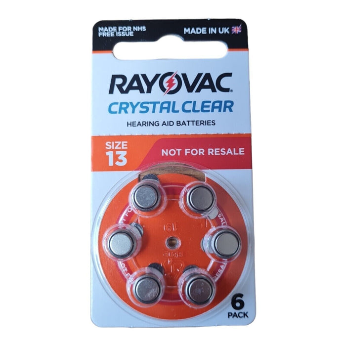 6  Rayovac Crystal Clear cells UK Made Hearing Aid Batteries Size 13 PR48 UK