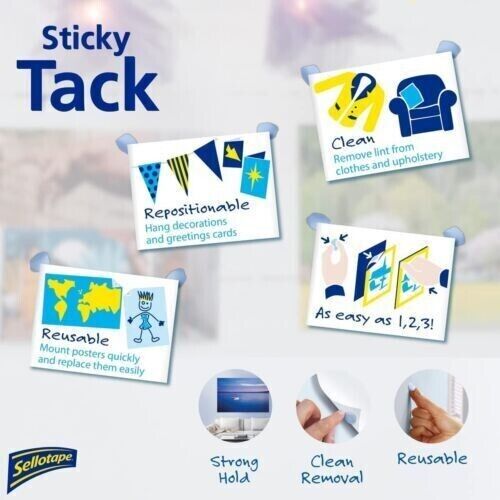 Sellotape Sellotac Sticky Tack for Home & Office, Reusable Blue Small