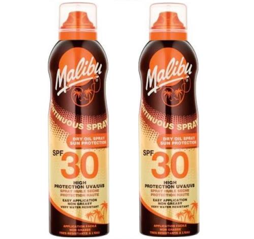 2X Malibu Continuous Spray Dry Oil SPF 30 Sun Protection 175ml