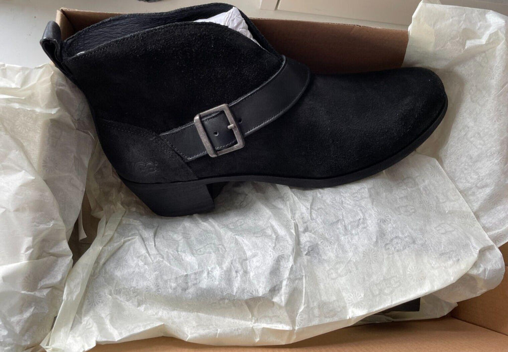 NEW UGG Women's Wright Belted Black Suede Boots UK SIZE 7.5