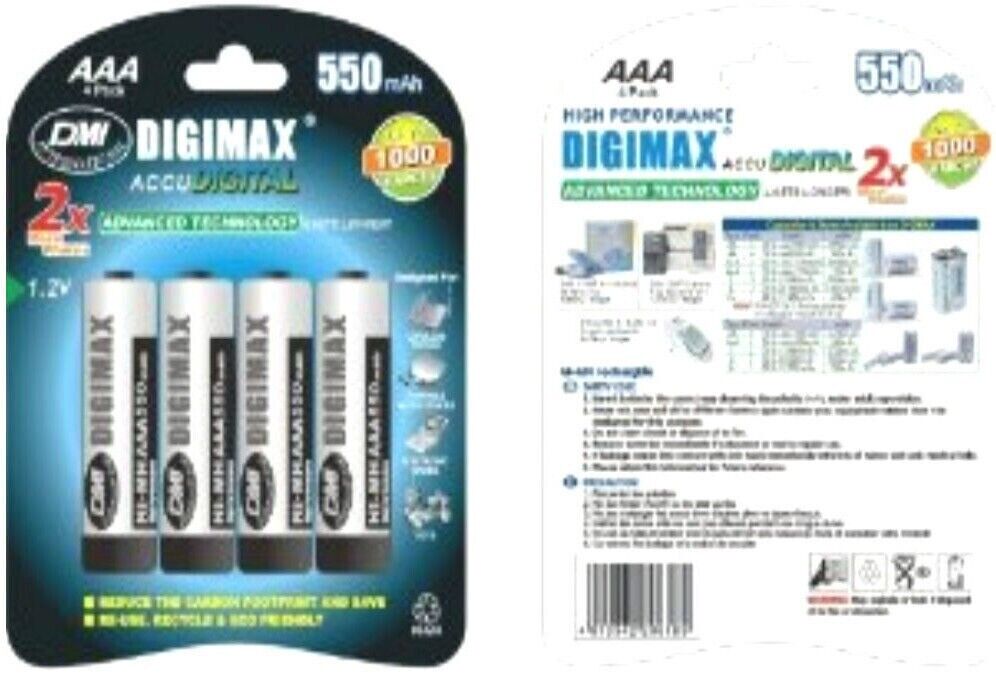 4 x Digimax AAA Rechargeable Batteries 550 mAh phone 550mAh NiMh 1 x 4 pack