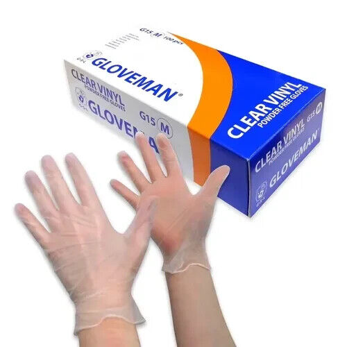 1 Box of 100 Disposable Clear Gloveman Powder Free Vinyl Gloves (G15) -Size L