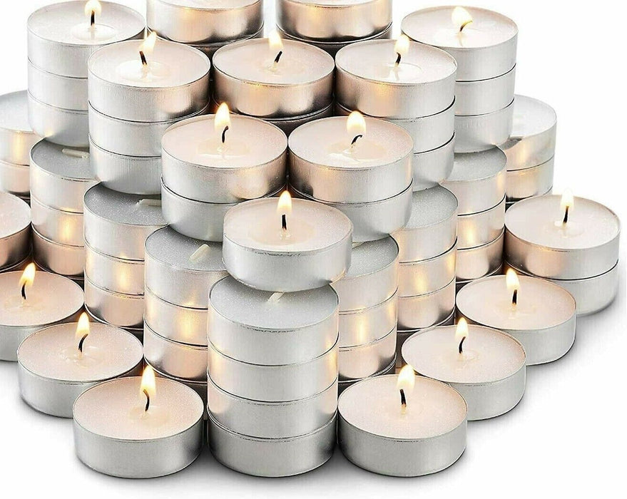 100pc White Unscented Wax Tea Lights Candles with 4 Hour Burn Time