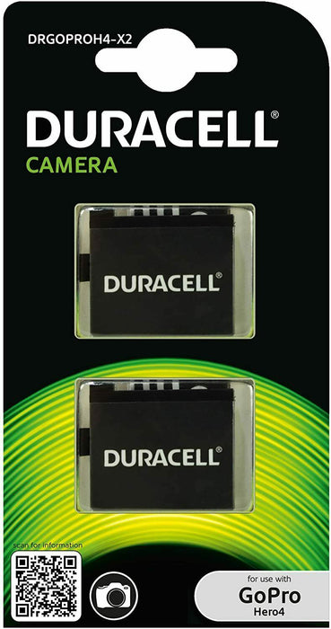 Duracell DRGOPROH4-X2 Battery for GoPro Hero 4 AHDBT-401, 2 Pieces, Black