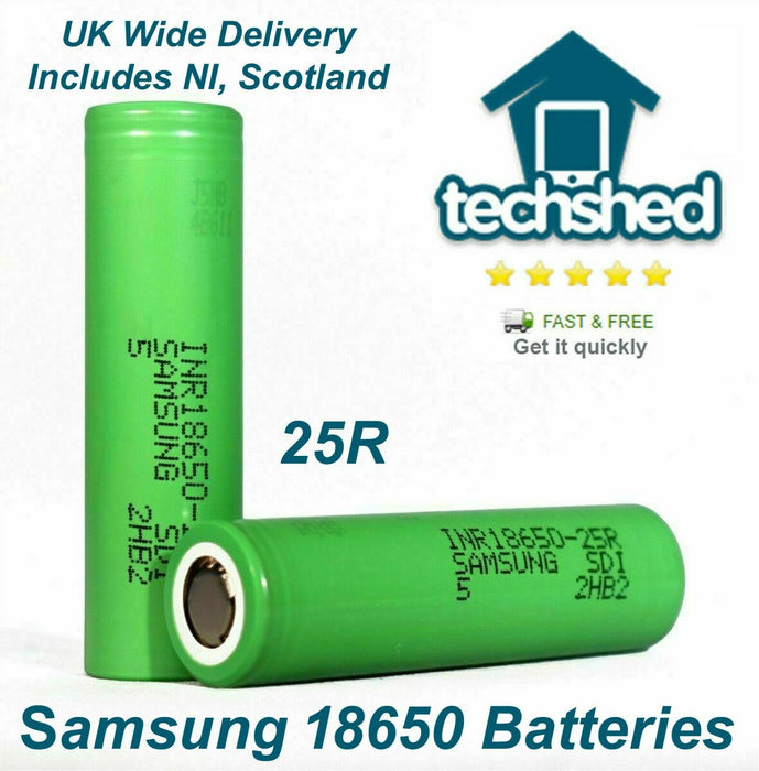 2 X SAMSUNG 25r 2500mAh Batteries 3.7v Rechargeable Battery Cells INR, IMR