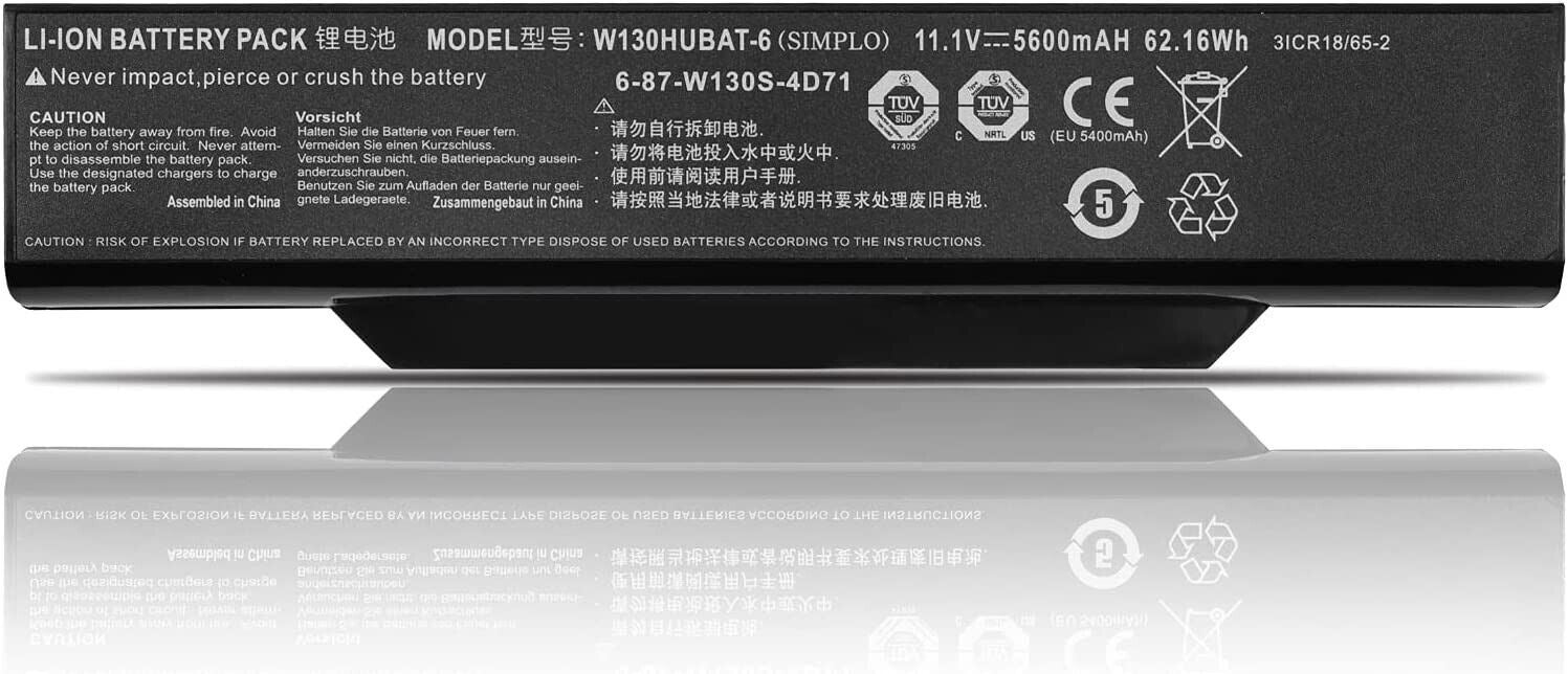 5600mAh W130HUBAT-6 Laptop Battery for Clevo