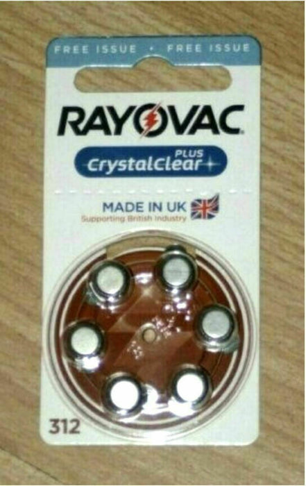 6x Rayovac Crystal Clear Plus Advanced Hearing Aid Batteries Size 312 hg 0%