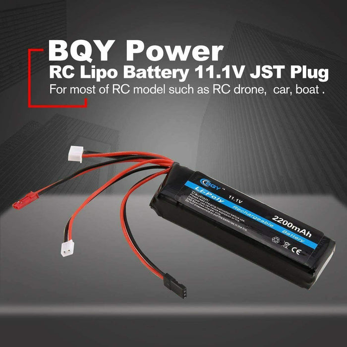 Comomingo BQY 11.1V 2200mAh 8C 3S 1P Lipo Battery JST JR Plug for RC Drone Car B