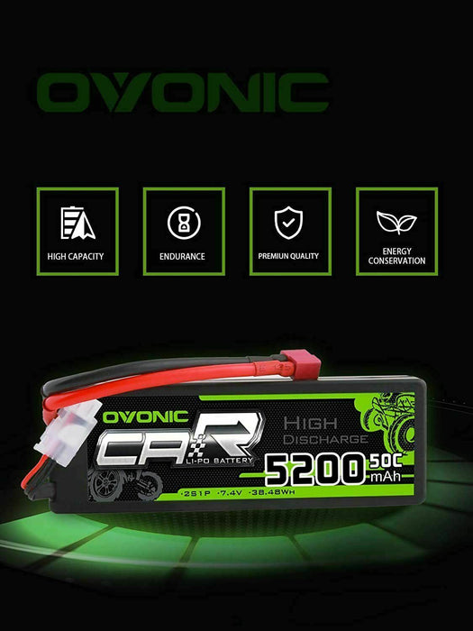 Ovonic 2s Lipo Battery 7.4V 50C 5200mAh RC Lipo Batteries HardCase Dean-Style x2