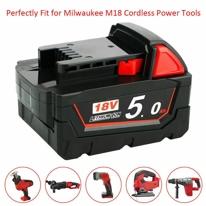 18V 5.0Ah Lithium-Ion Battery Fit For Milwaukee M18 M18 B5 48-11-1860 Tools