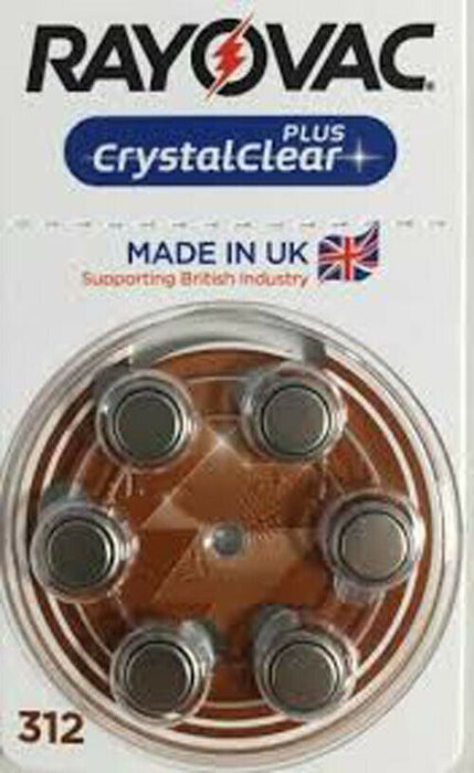 6 X Rayovac Crystal Clear  Hearing Aid Batteries Size 312  PR41