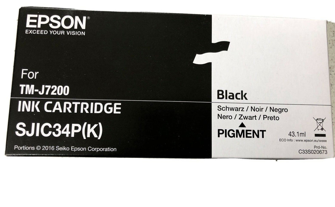 New Boxed/Sealed Epson Black Printer Ink Cartridge for TM-J7200 SJIC34P(K)