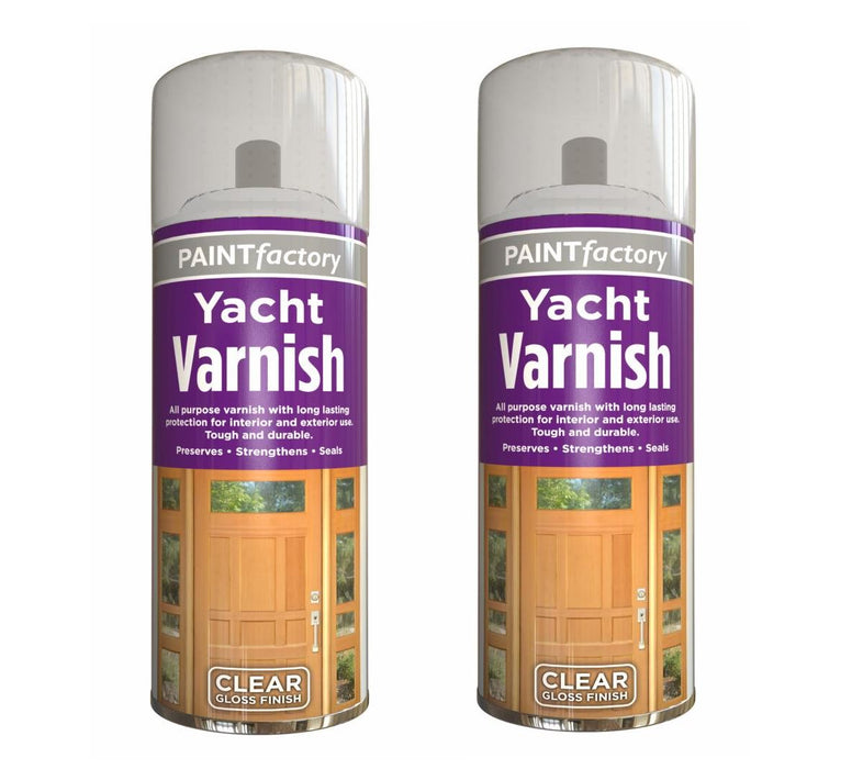 Clear Yacht Varnish Spray All Purpose Interior Exterior 400ML- Paint Factory 2 x