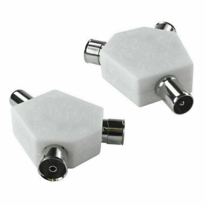 2 Way TV Splitter Aerial Coax Coaxial - Y Adaptor Ariel Dual Converter Cable