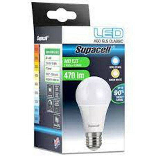 Supacell LED Screw Bulb Opal/Pearl Cool Day White Non Dimmable A60 E27 470 lm 5w