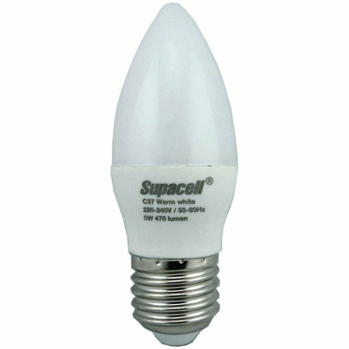 2x Supacell LED Screw Bulb Opal/Pearl Cool Day White Non Dimmable C37 E27 470 5w