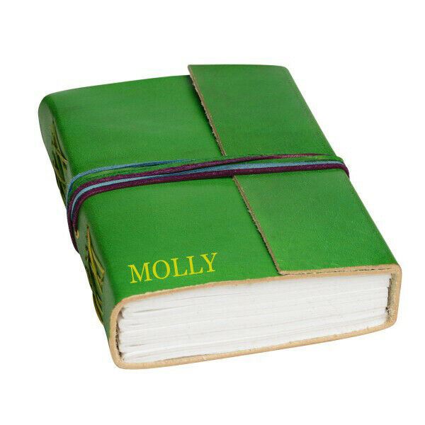 Leather 3-string Green Leather Journal  Fair Trade Handmade- Gold Molly