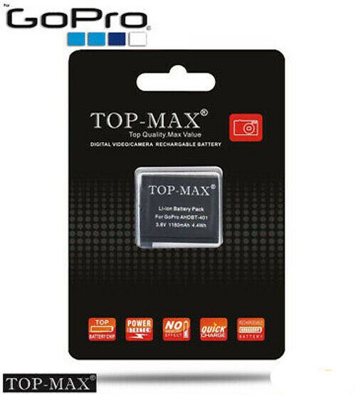 GoPro Hero 4 / 4+ / AHDBT-401 Rechargeable Camera Battery Replacement TOP MAX