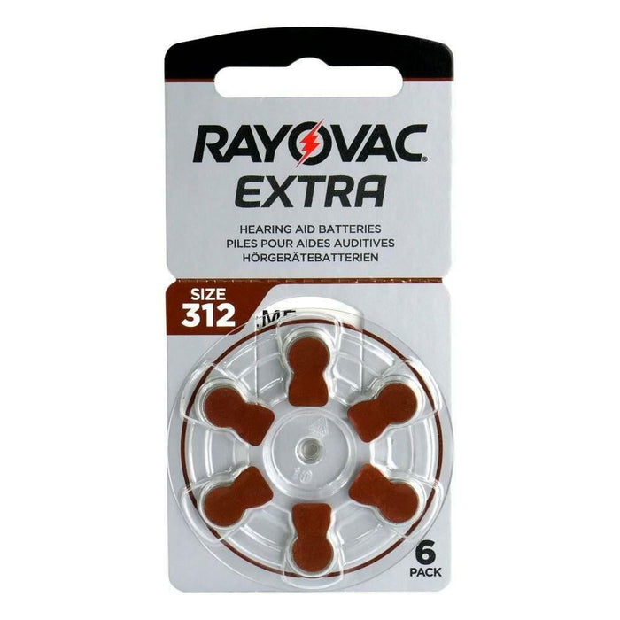 RAYOVAC EXTRA SIZE 312 PR41 HEARING AID BATTERIES 1.45V 12 CELLS (2 PACK OF 6)