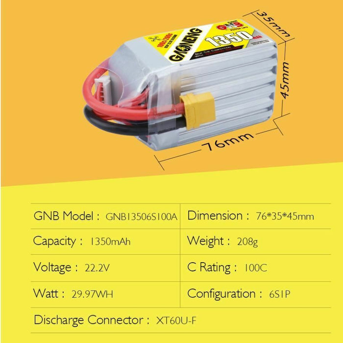 GAONENG GNB 1350MAH 6S 22.2V 100C XT60 RC FPV Drone