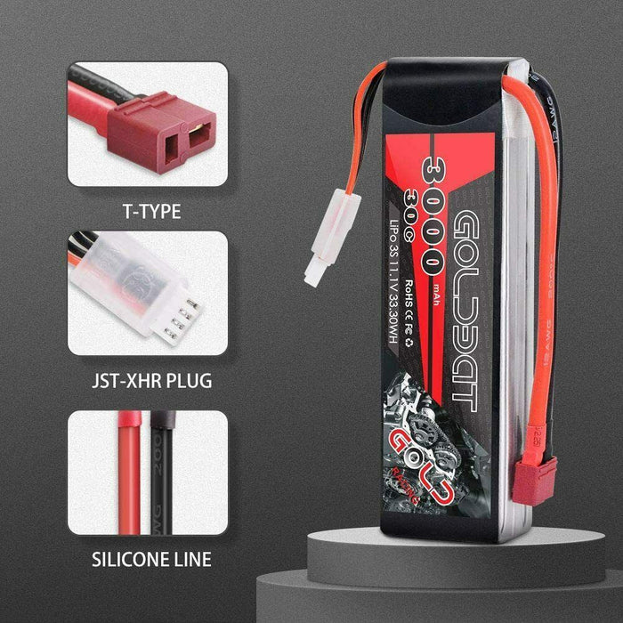 GOLDBAT RC Battery 3000 mAh 11.1 V 3S 30C Dean-Style T Connector