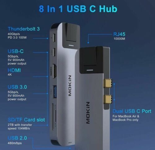 8 Port MOKIN USB C Hub Adapter for MacBook Pro 2020/19/18,MacBook Air 2020/19/18