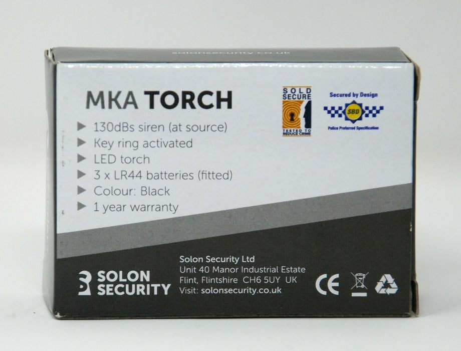 Solon Security Defender (Wireless) MKA Torch - Black - Personal Attack Alarm