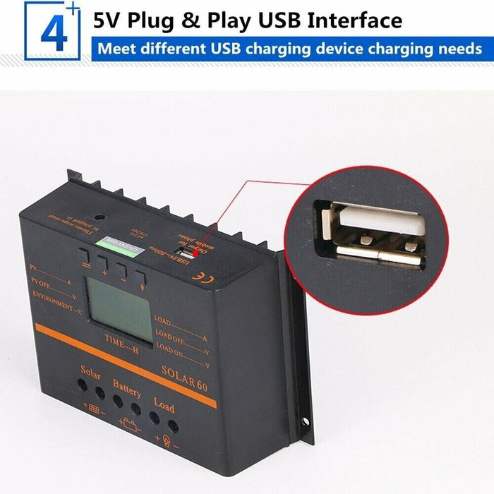 12V/24V 80A PWM Solar Controller LCD Function 5V DC Solar Panel Battery Charge R