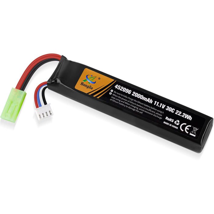 11.1V 2000mAh 30C Airsoft LiPo Battery w/ Mini Tamiya Connector for Guns Rifle