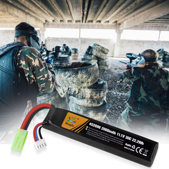 11.1V 2000mAh 30C Airsoft LiPo Battery w/ Mini Tamiya Connector for Guns Rifle