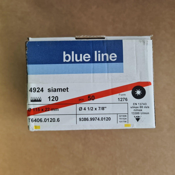 Blue Line P120 Grit Discs 115 x 22mm 50pcs