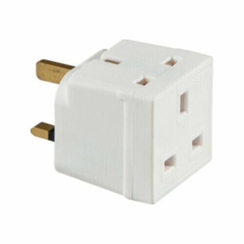 2 WAY ADAPTOR 3 PIN MAINS SOCKET 13 AMP DOUBLE HOUSEHOLD MULTI PLUG ADAPTER UK