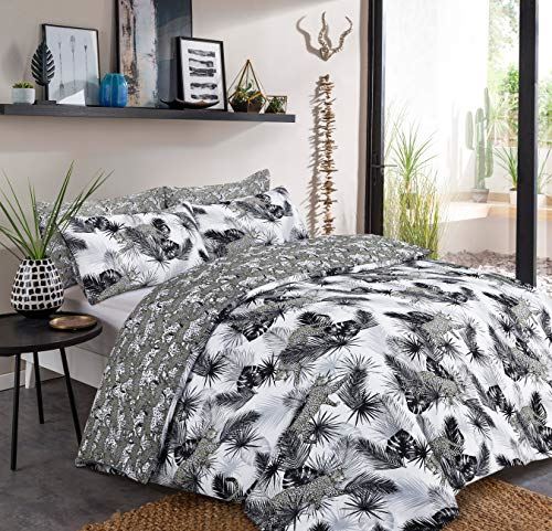 Sleepdown Leopard Jungle Monochrome King Reversible Bedding Set and Pillowcases,