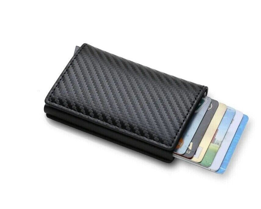 RFID Blocking Wallet Auto Pop up Credit Card Holder Leather Metal Money Clip Men